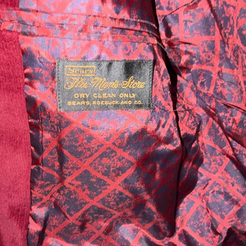 Vintage Sears The Mens Store Burgundy Corduroy Blazer Jacket 40L 70s Retro
